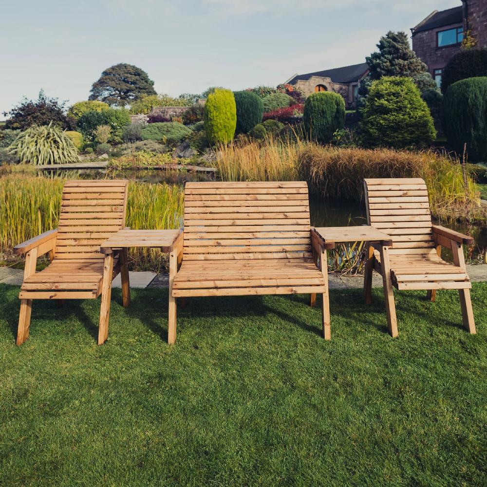 Vail Wooden Garden Straight 4 Seater Seating Set In Natural