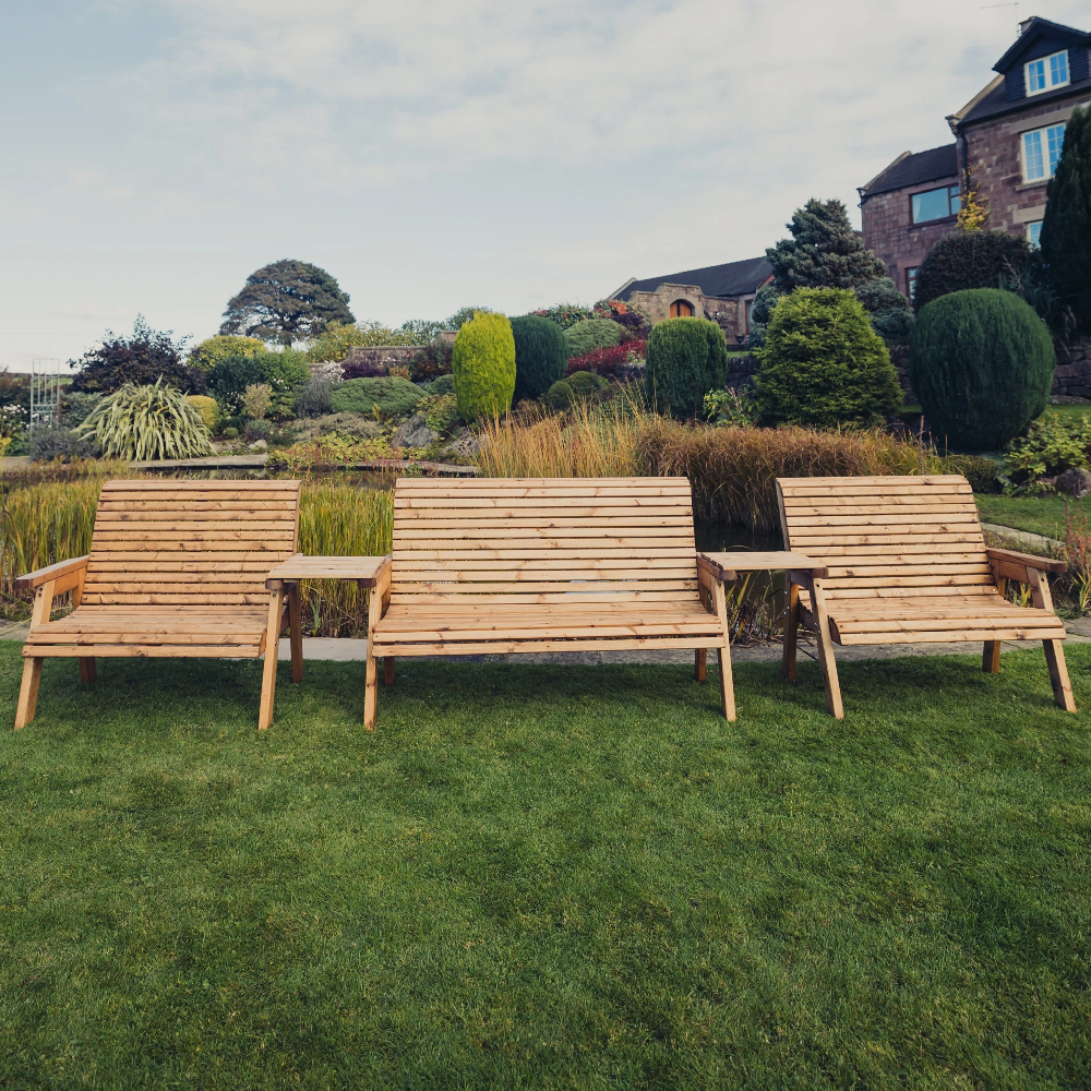 Vail Wooden Garden Straight 7 Seater Bench Set In Natural