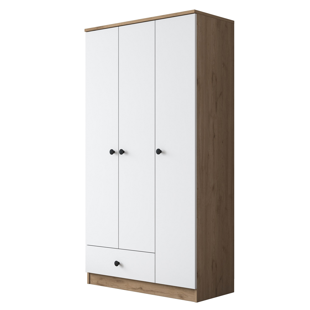 Valdaro Wooden Wardrobe With 3 Doors 1 Drawer In Walnut And White