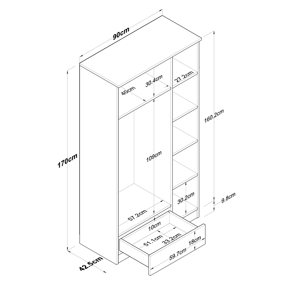 Valdaro Wooden Wardrobe With 3 Doors 1 Drawer In Walnut And White