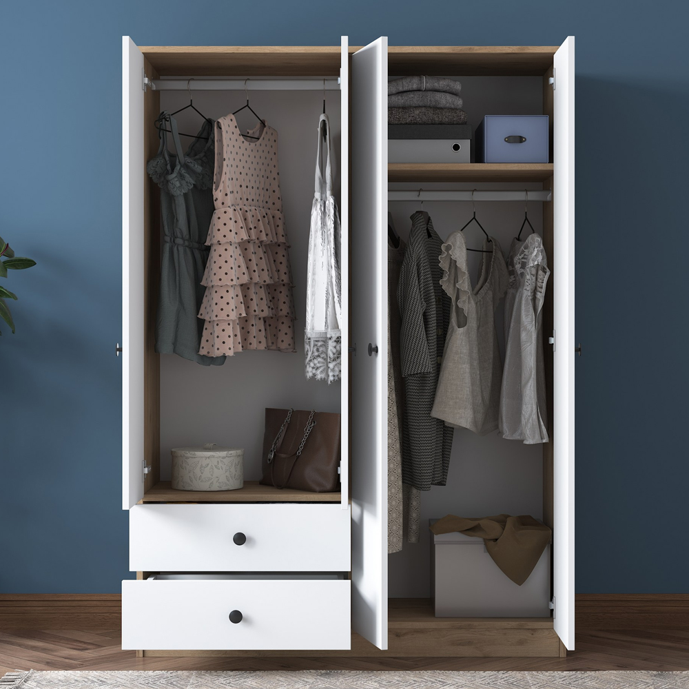 Valdaro Wooden Wardrobe With 4 Doors 2 Drawers In Walnut And White