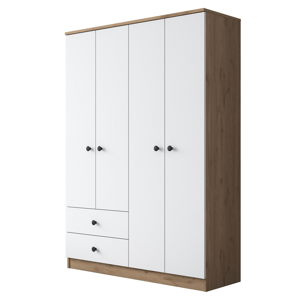 Valdaro Wooden Wardrobe With 4 Doors 2 Drawers In Walnut And White