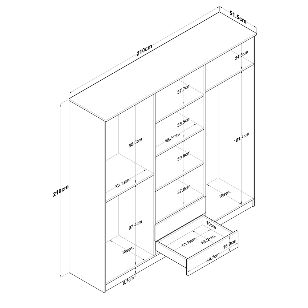Valdaro Wooden Wardrobe With 6 Doors 2 Drawers In Walnut And White