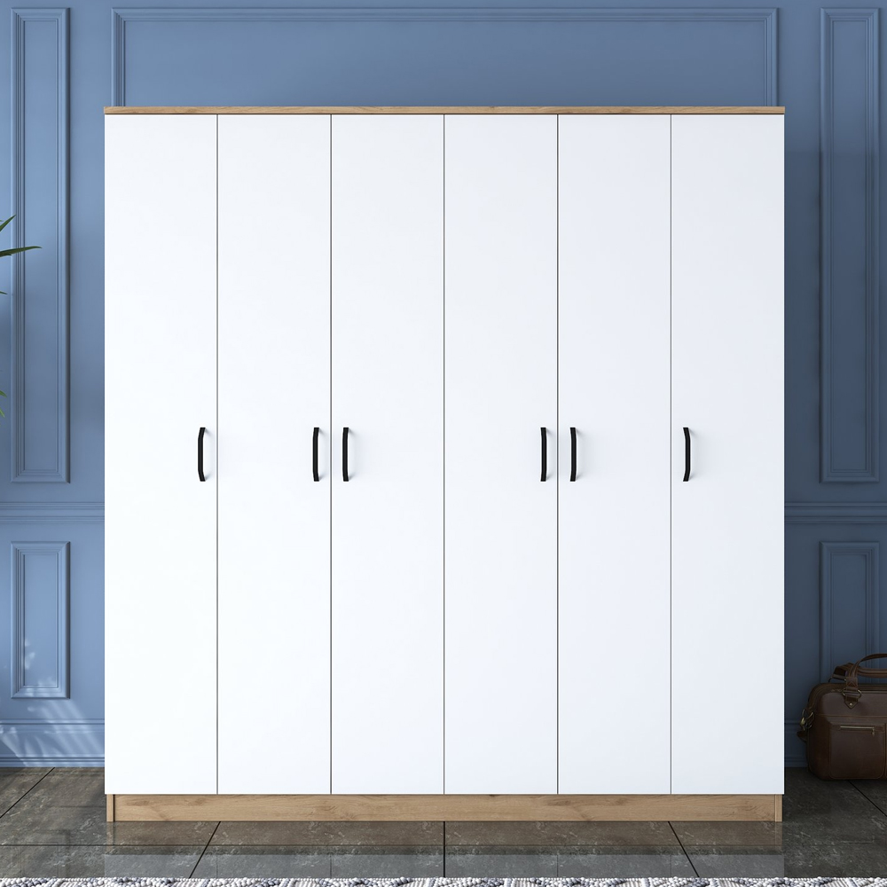 Valdaro Wooden Wardrobe With 6 Doors In Walnut And White