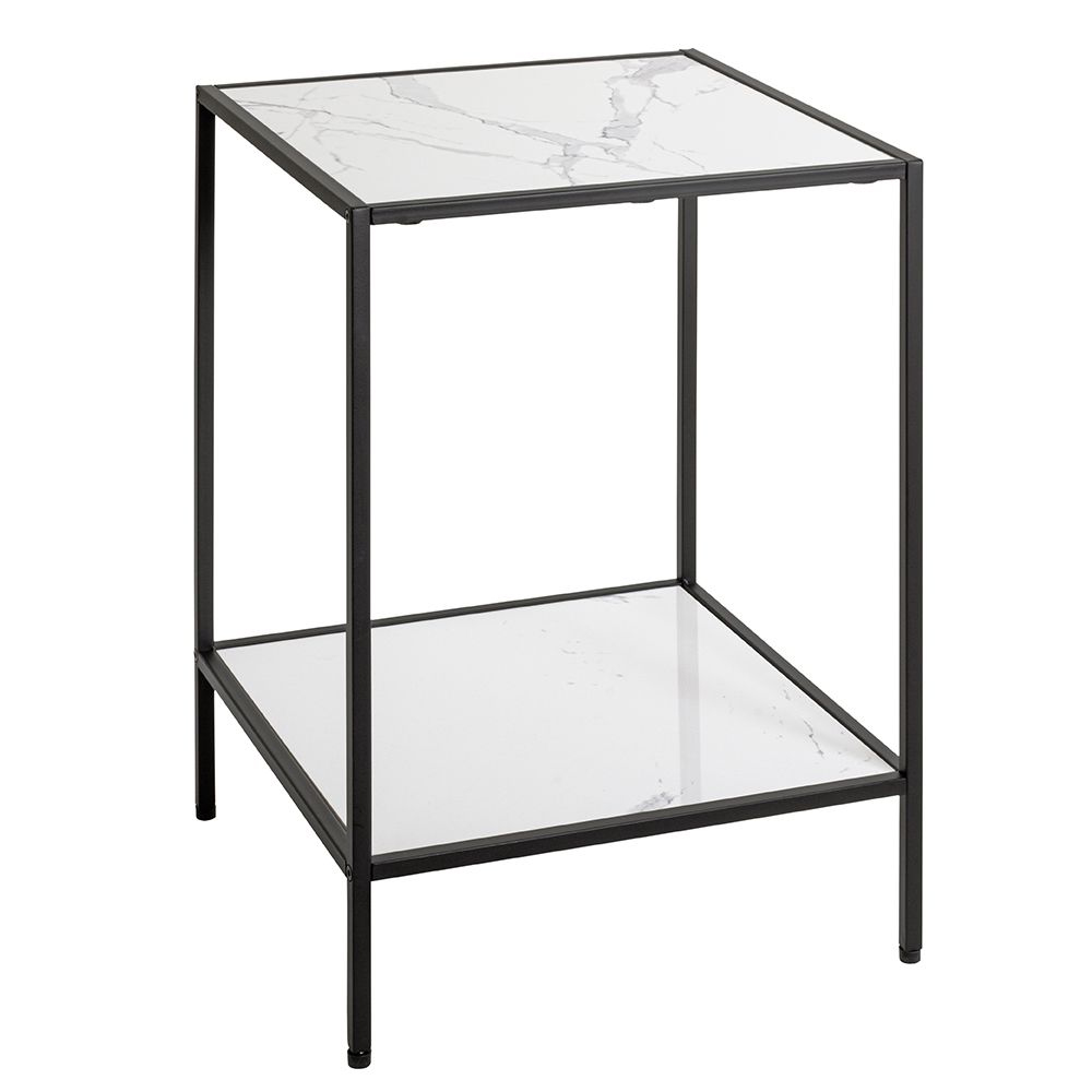 Valdez Metal End Table In White Marble Effect