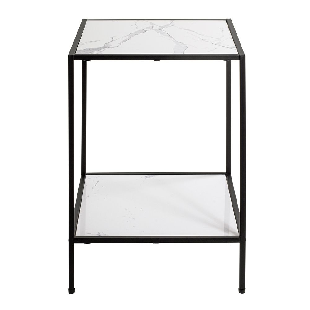Valdez Metal End Table In White Marble Effect