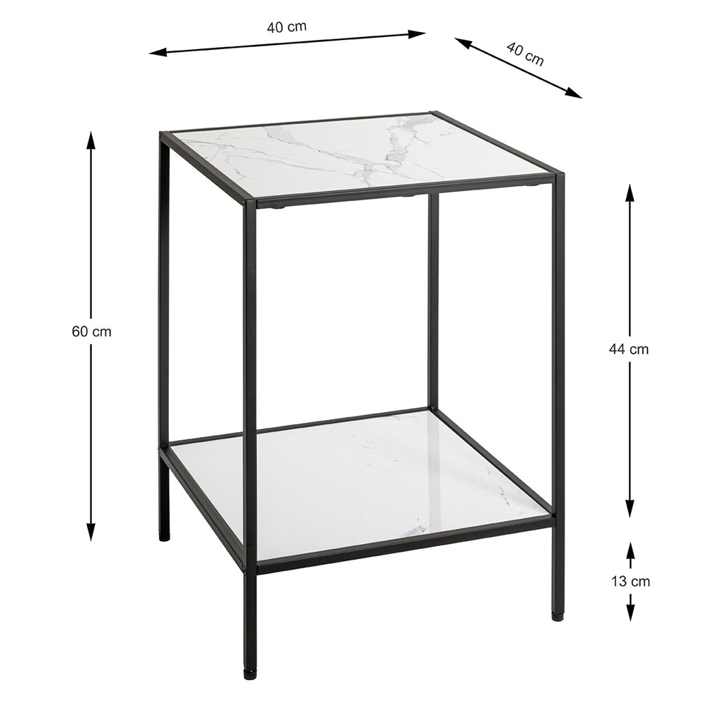 Valdez Metal End Table In White Marble Effect