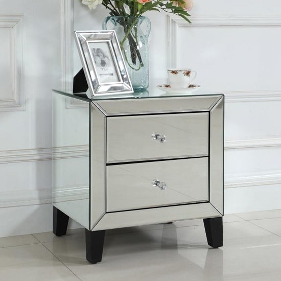 Valdina Mirrored Bedside Cabinet With 2 Drawers