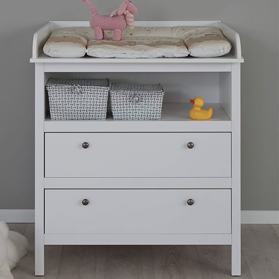Product photograph of Valdo 2 Drawers Storage Cabinet With Changer Top In White from Furniture in Fashion