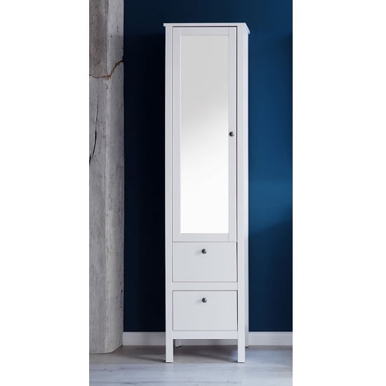 Product photograph of Valdo Mirrored Bathroom Cabinet Tall In White With 1 Door from Furniture in Fashion