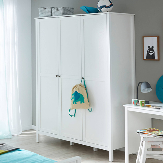 Valdo Kids Room Large Wooden Wardrobe In White