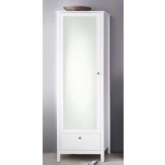Product photograph of Valdo Mirrored 1 Door Wooden Wardrobe In White from Furniture in Fashion