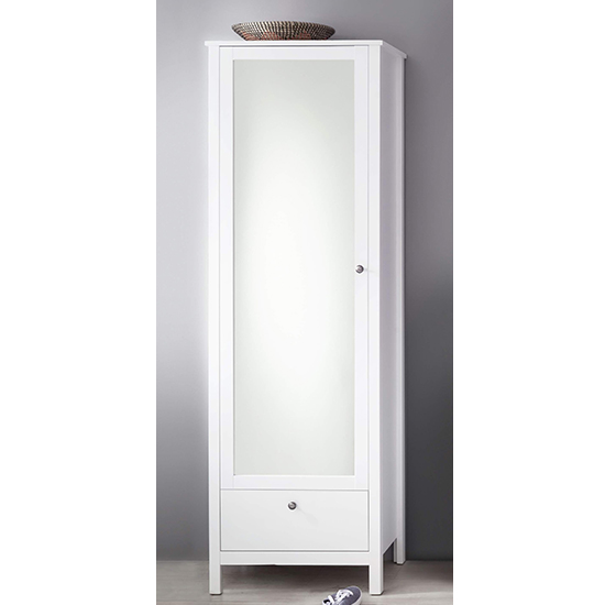 Product photograph of Valdo Mirrored 1 Door Wooden Wardrobe In White from Furniture in Fashion