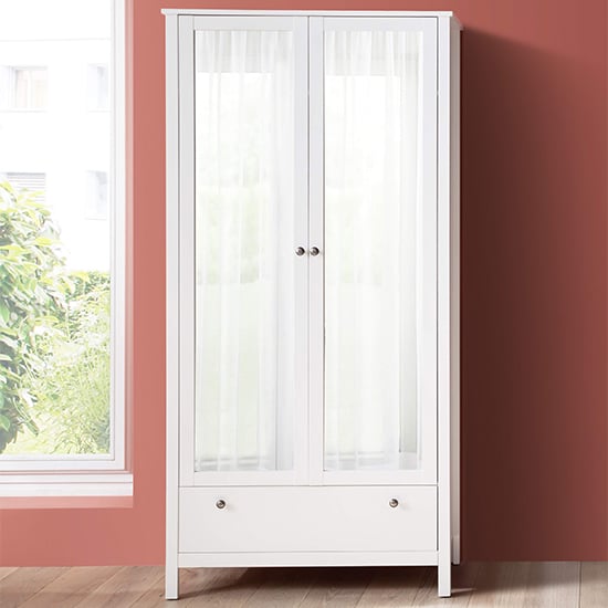 Photo of Valdo mirrored 2 doors wooden wardrobe in white