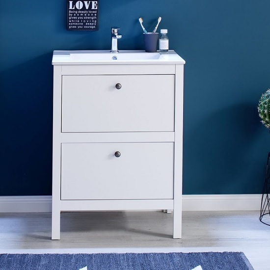 Photo of Valdo modern vanity cabinet with basin in white