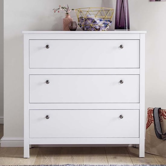Photo of Valdo wooden chest of drawers in white with 3 drawers