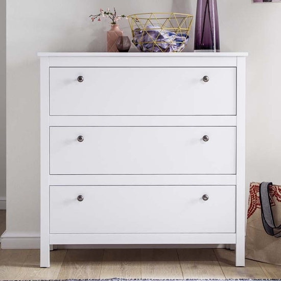 Valdo Wooden Chest Of Drawers In White With 3 Drawers thumbnail
