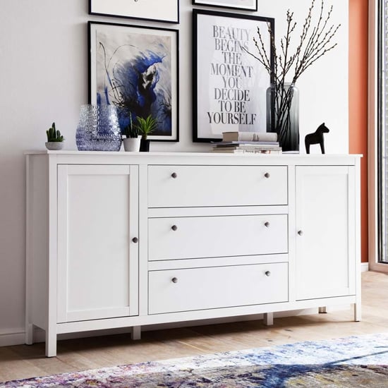 Product photograph of Valdo Wooden Sideboard In White With 2 Doors 3 Drawers from Furniture in Fashion