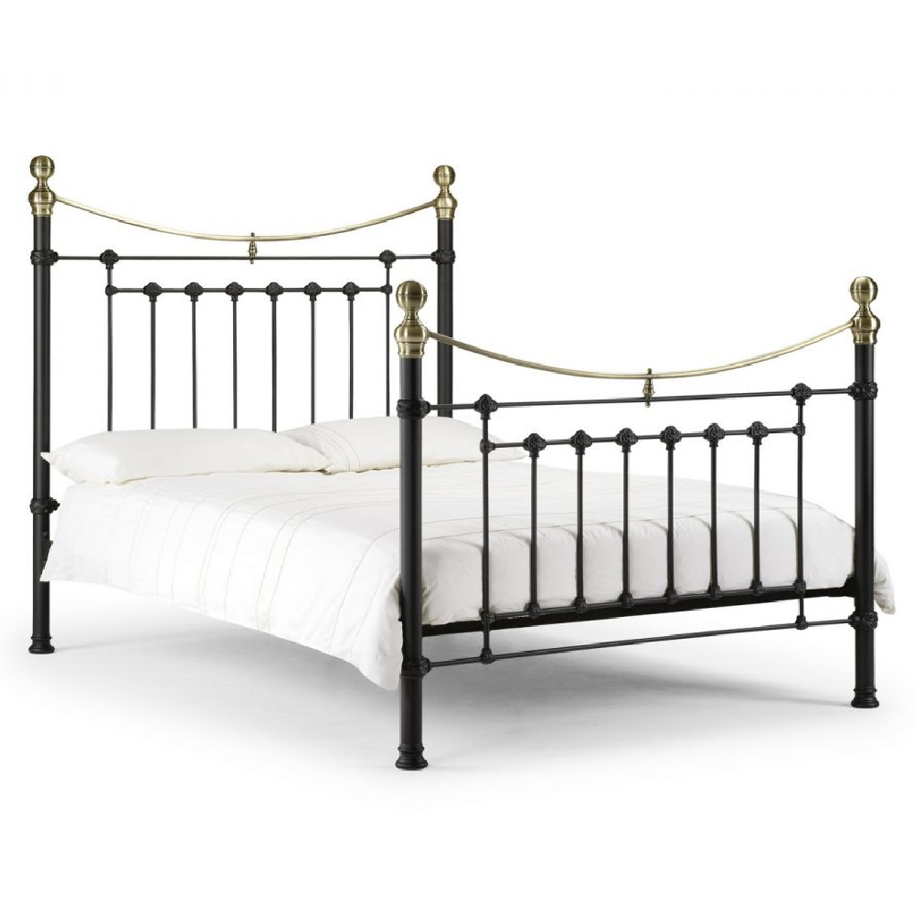 Vale Metal King Size Bed In Stone Black And Brass
