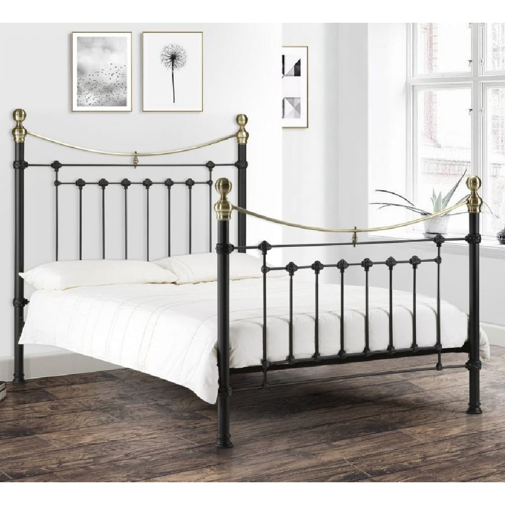 Read more about Vale metal king size bed in stone black and brass