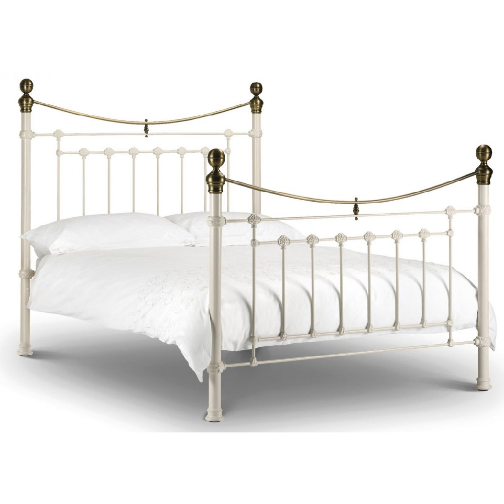 Vale Metal King Size Bed In Stone White And Brass