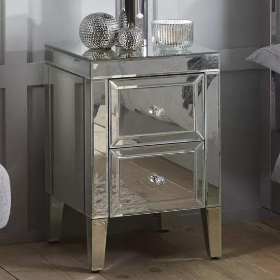 Product photograph of Valence Mirrored Bedside Cabinet With 2 Drawers In Silver from Furniture in Fashion