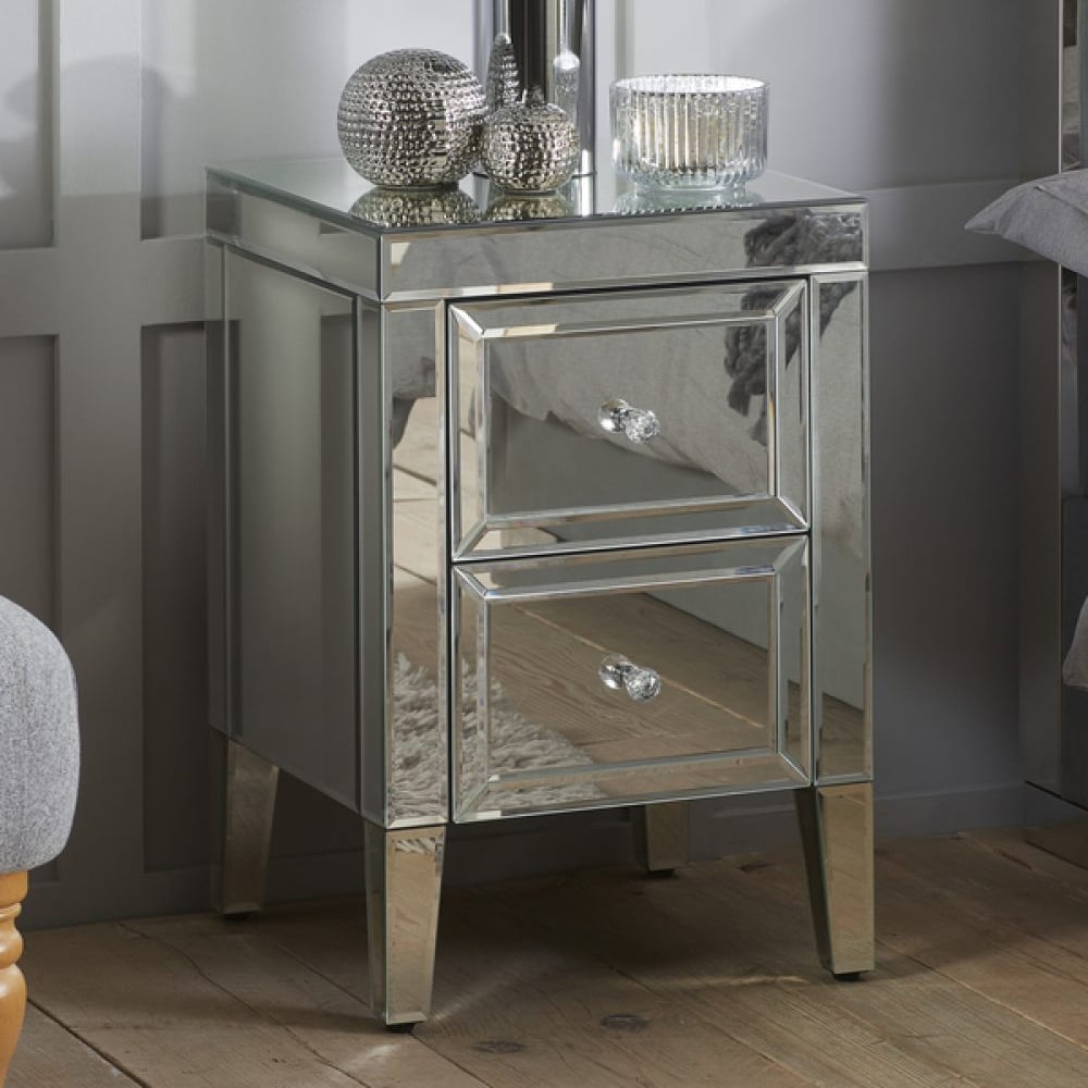 Valence Mirrored Bedside Cabinet With 2 Drawers In Silver