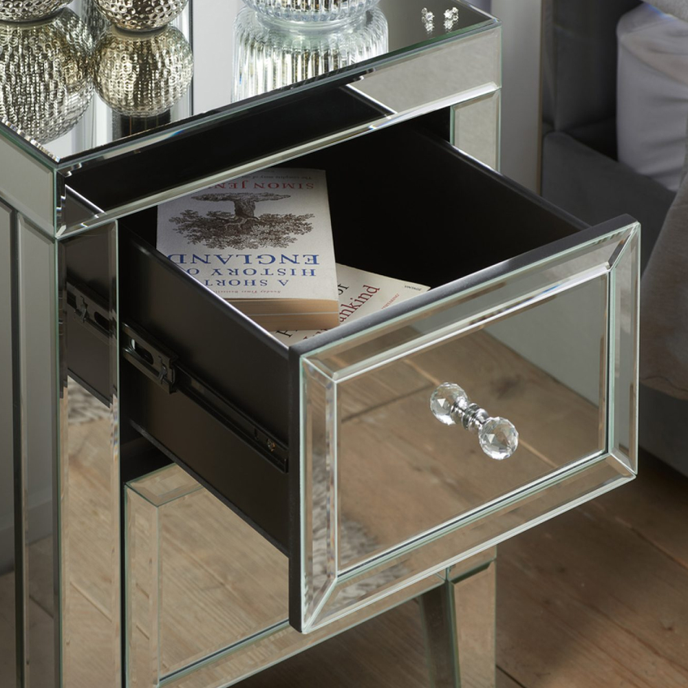 Valence Mirrored Bedside Cabinet With 2 Drawers In Silver