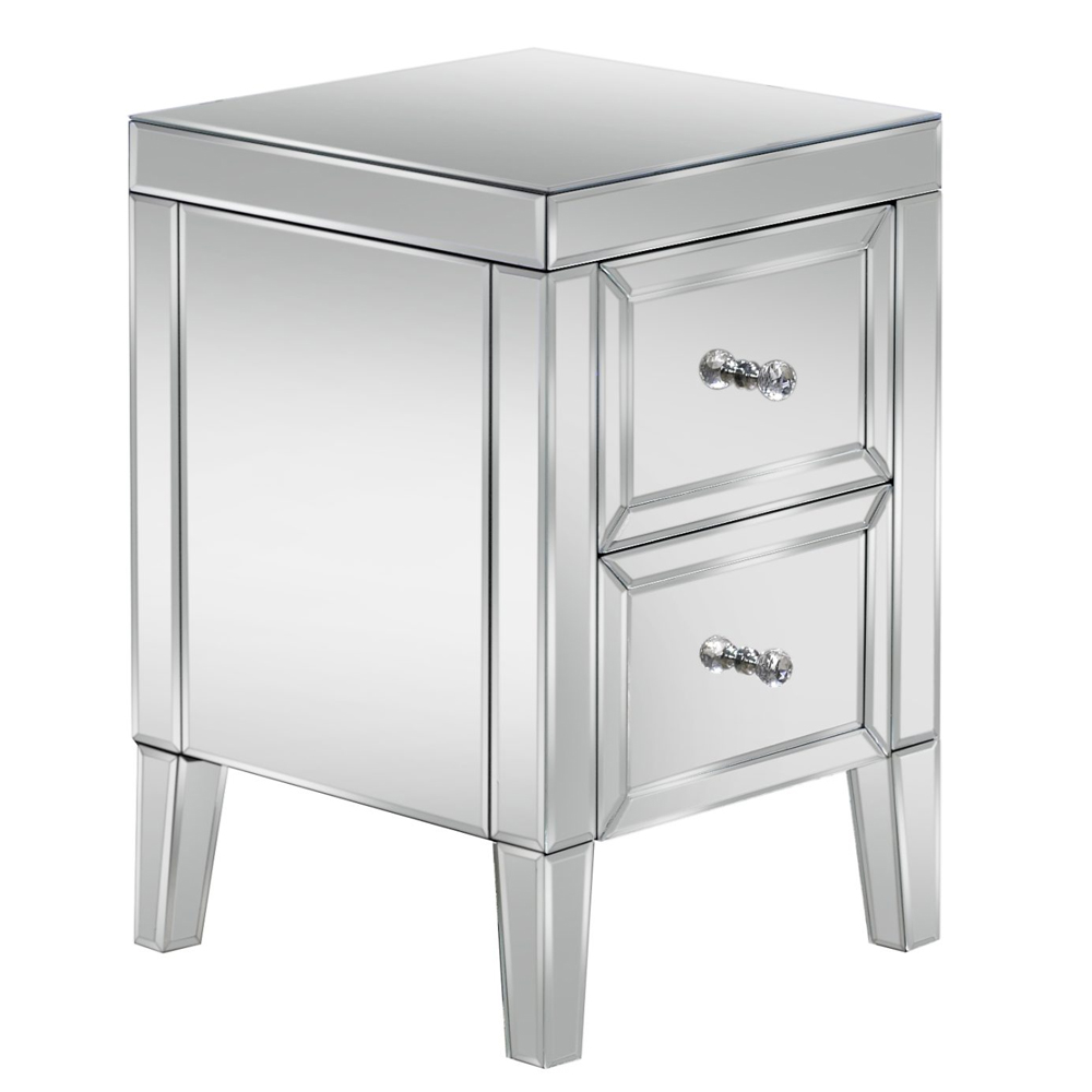 Valence Mirrored Bedside Cabinet With 2 Drawers In Silver