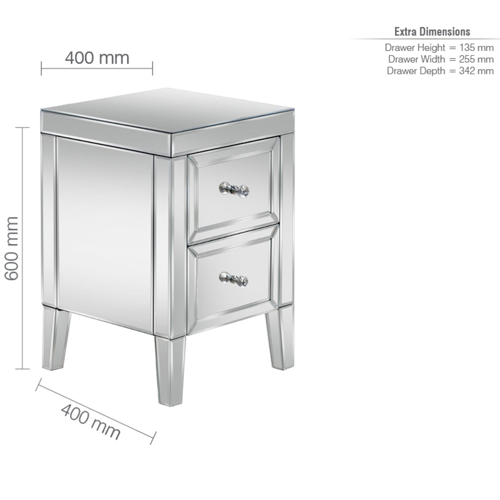 Valence Mirrored Bedside Cabinet With 2 Drawers In Silver