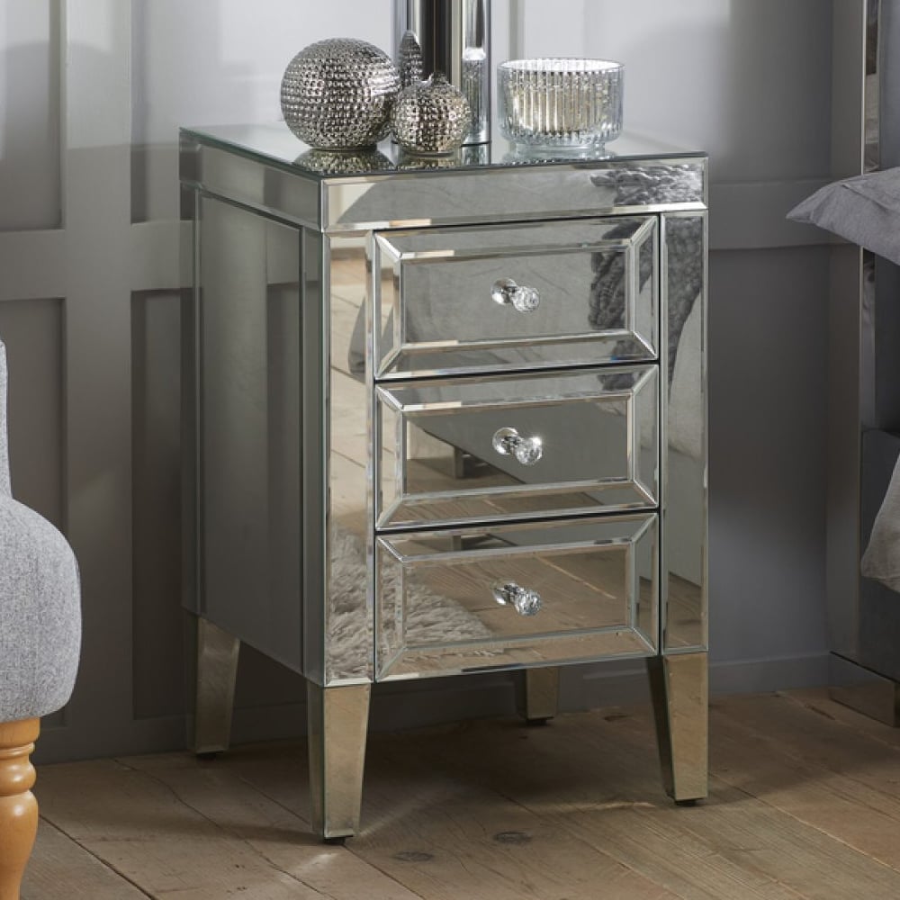 Valence Mirrored Bedside Cabinet With 3 Drawers In Silver