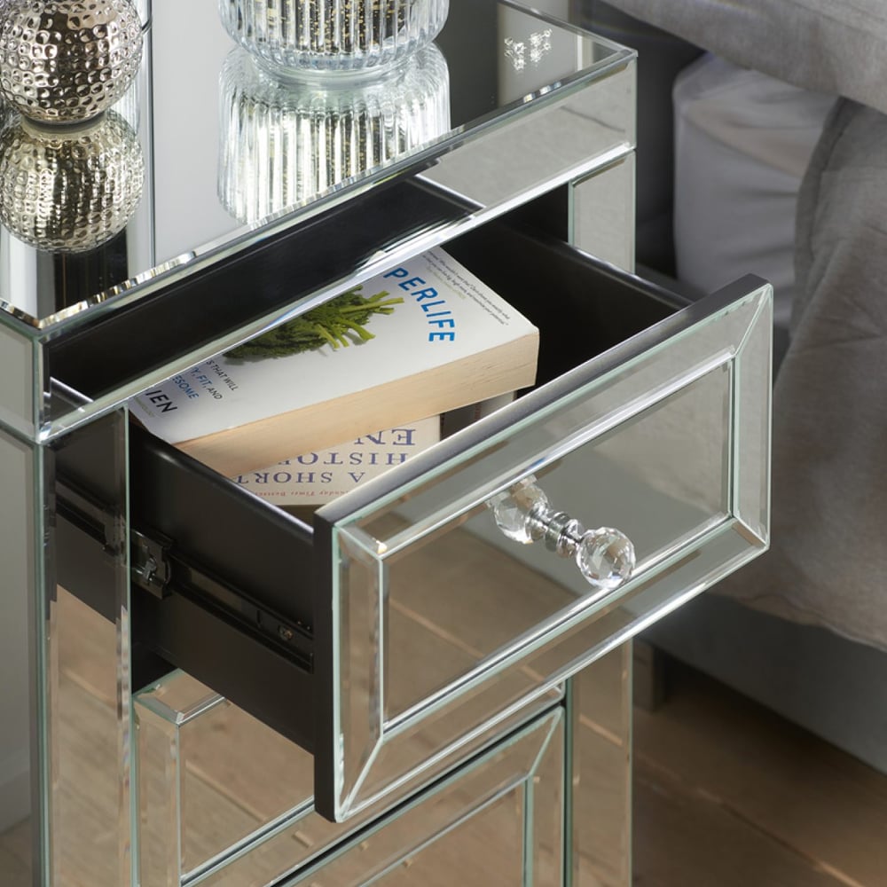 Valence Mirrored Bedside Cabinet With 3 Drawers In Silver