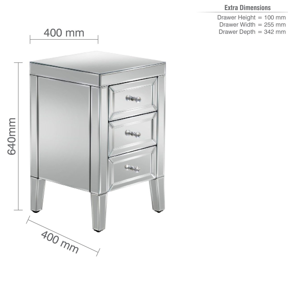 Valence Mirrored Bedside Cabinet With 3 Drawers In Silver