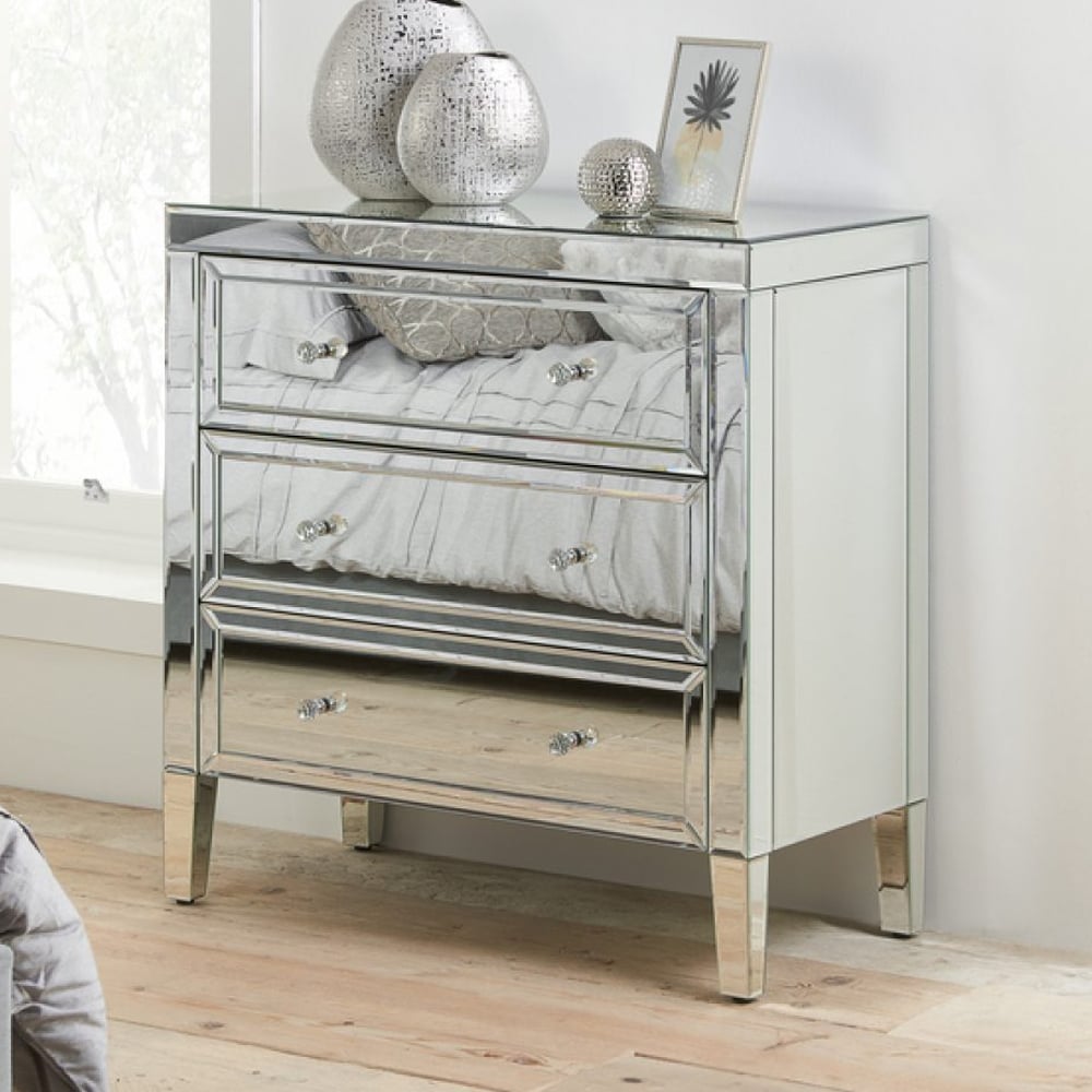Valence Mirrored Chest Of 3 Drawers In Silver