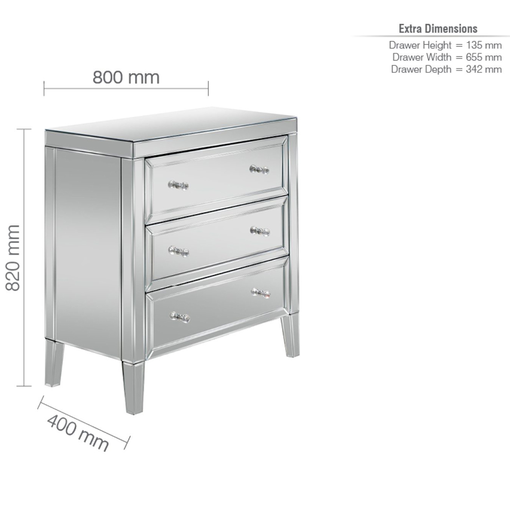 Valence Mirrored Chest Of 3 Drawers In Silver