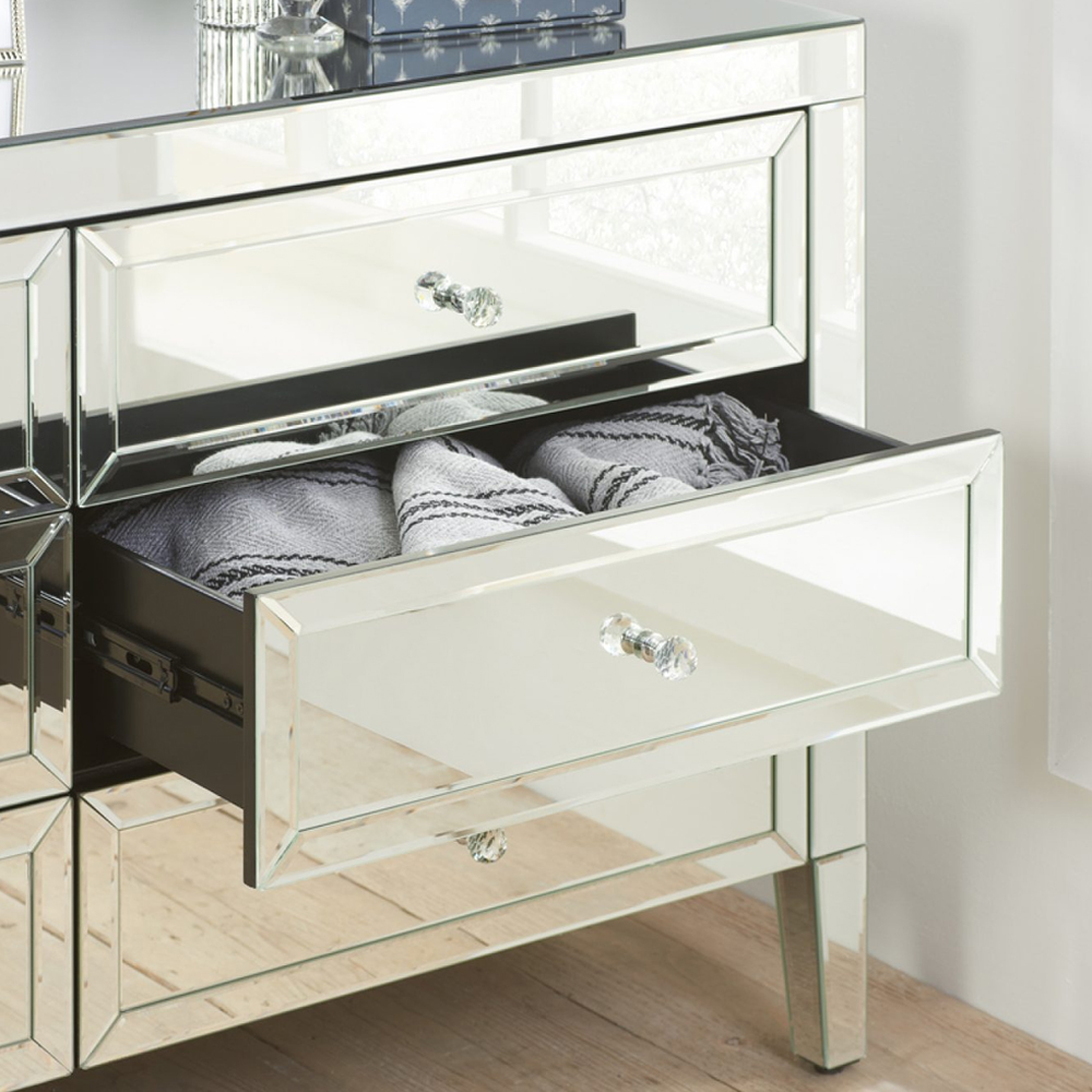 Valence Mirrored Chest Of 6 Drawers In Silver