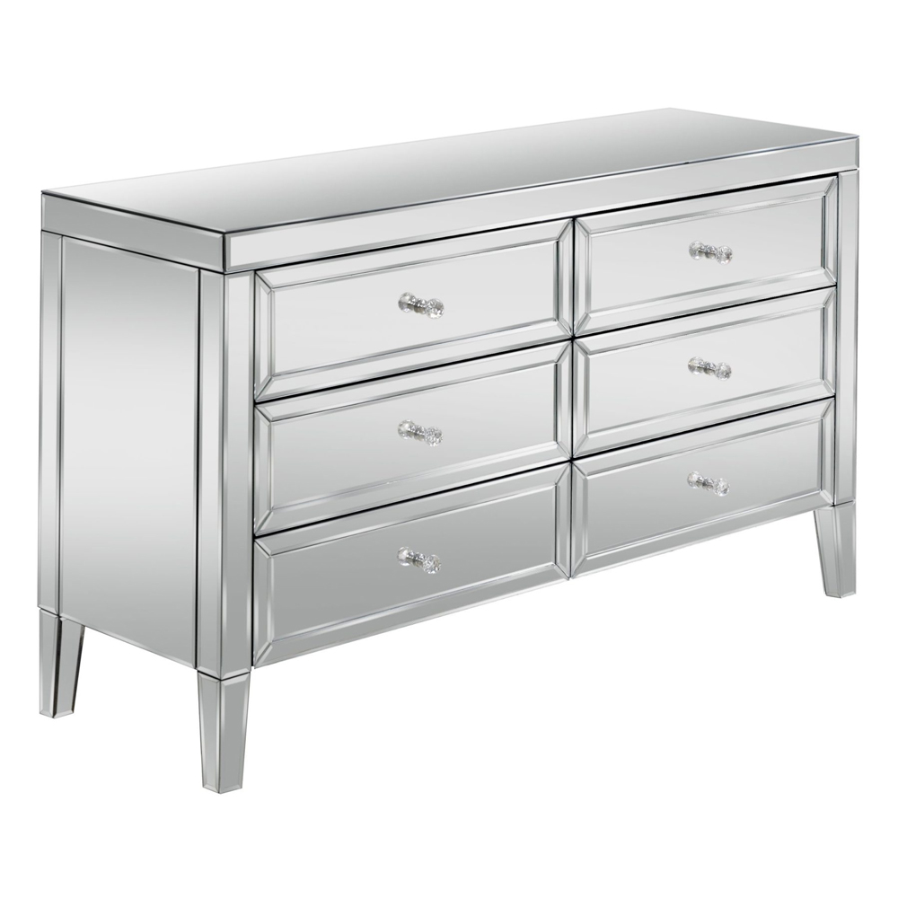 Valence Mirrored Chest Of 6 Drawers In Silver