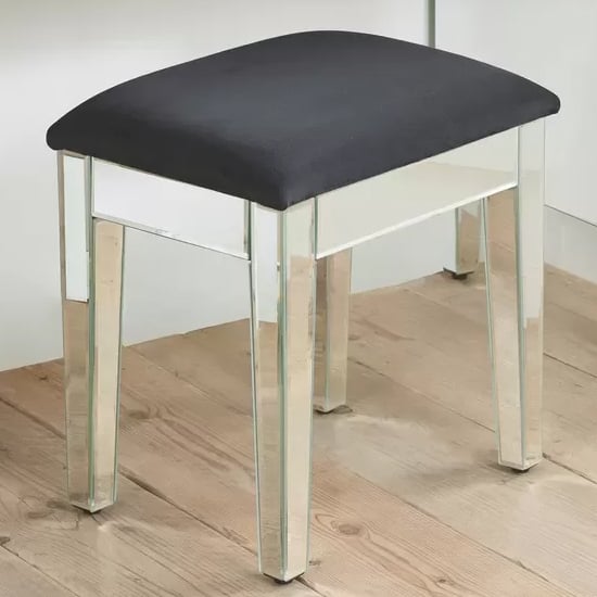 Product photograph of Valence Mirrored Dressing Table Stool With Black Cushioned Seat from Furniture in Fashion