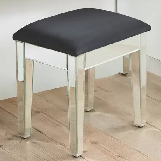 Read more about Valence mirrored dressing table stool with black cushioned seat