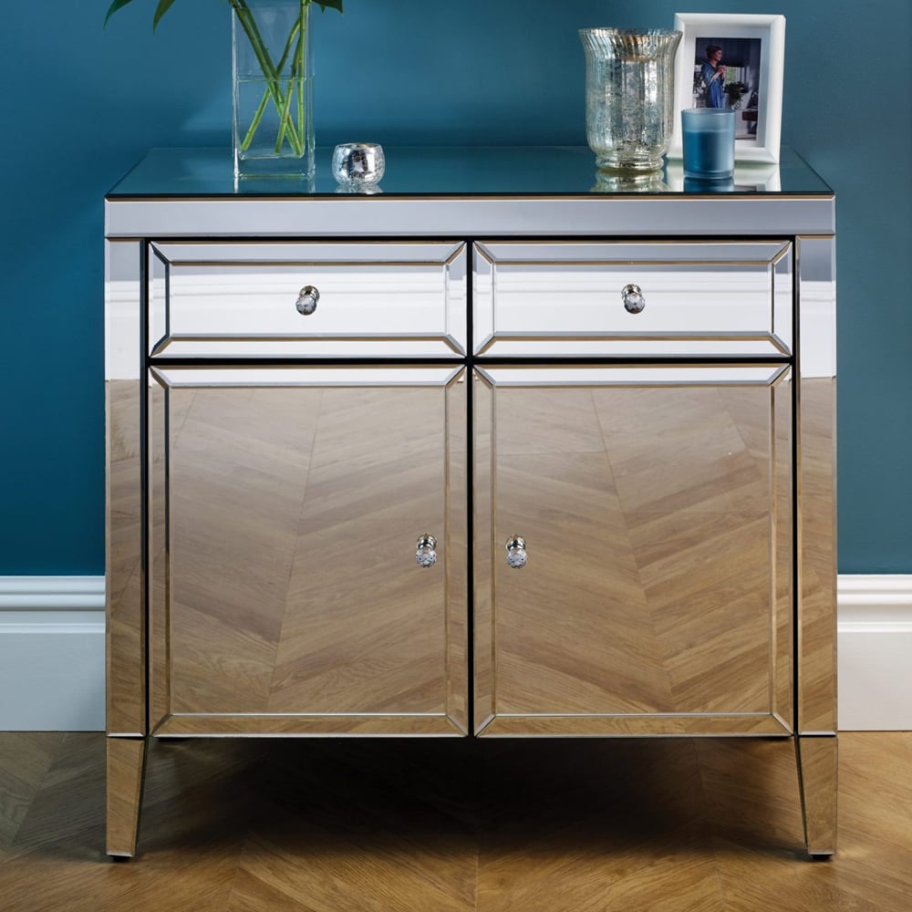 Valence Mirrored Sideboard With 2 Doors 2 Drawers In Silver