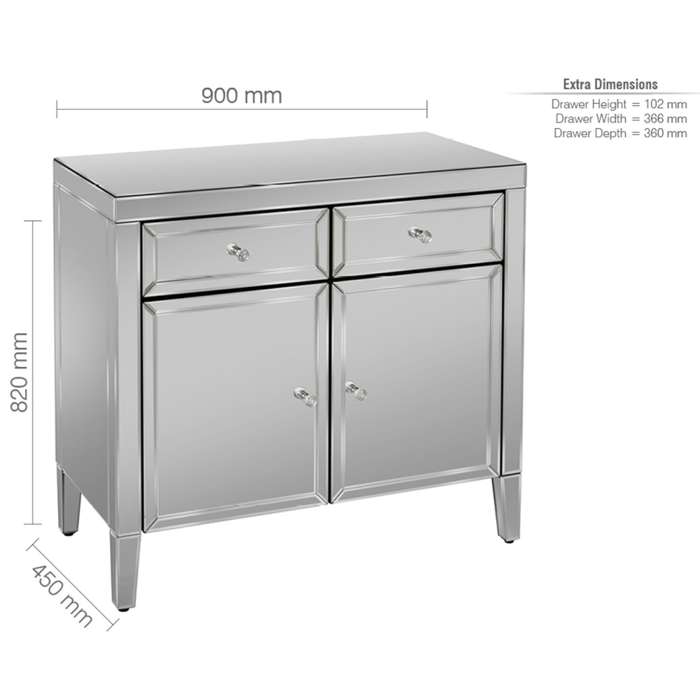 Valence Mirrored Sideboard With 2 Doors 2 Drawers In Silver