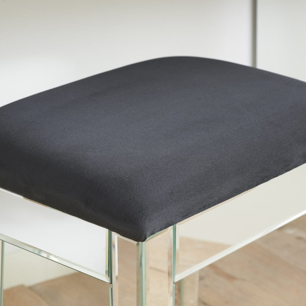 Valence Mirrored Stool With Fabric Seat In Silver