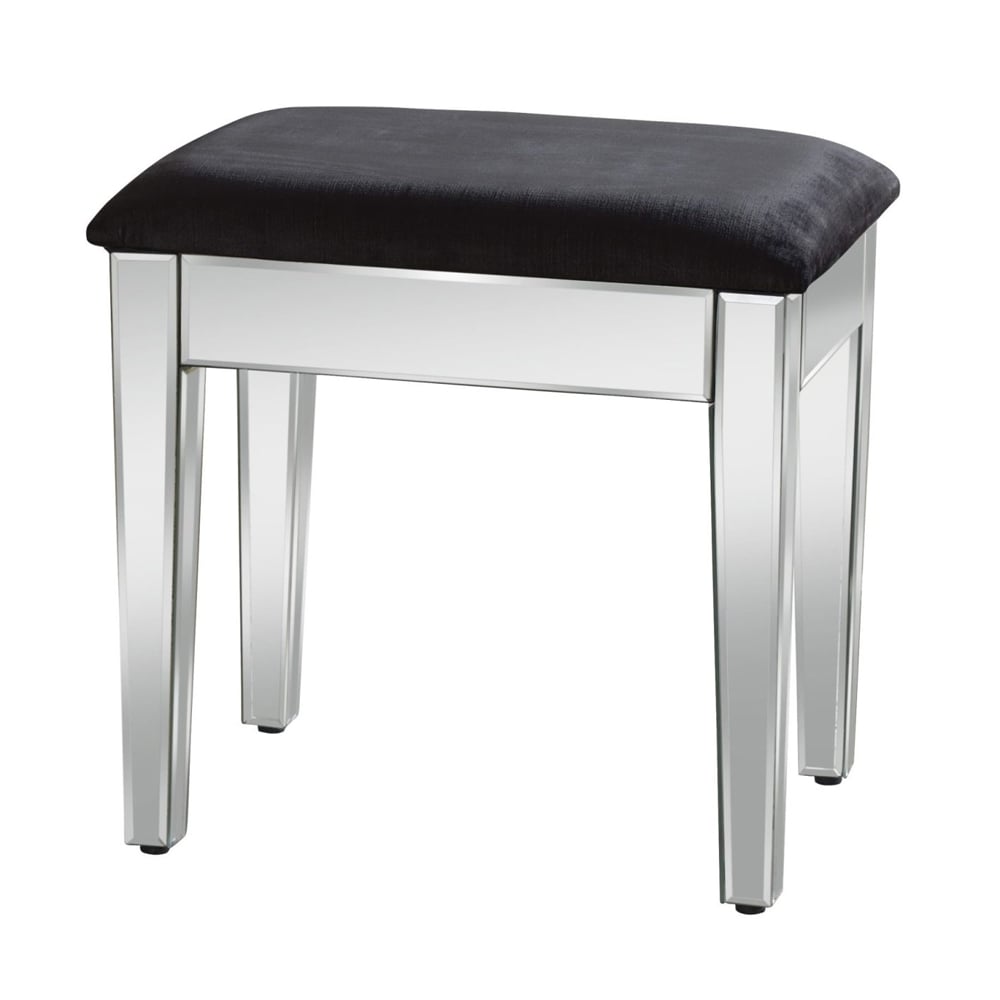 Valence Mirrored Stool With Fabric Seat In Silver