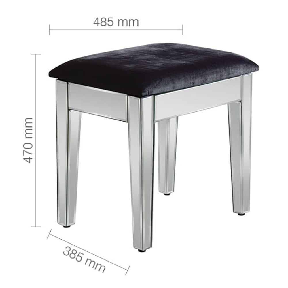 Valence Mirrored Stool With Fabric Seat In Silver