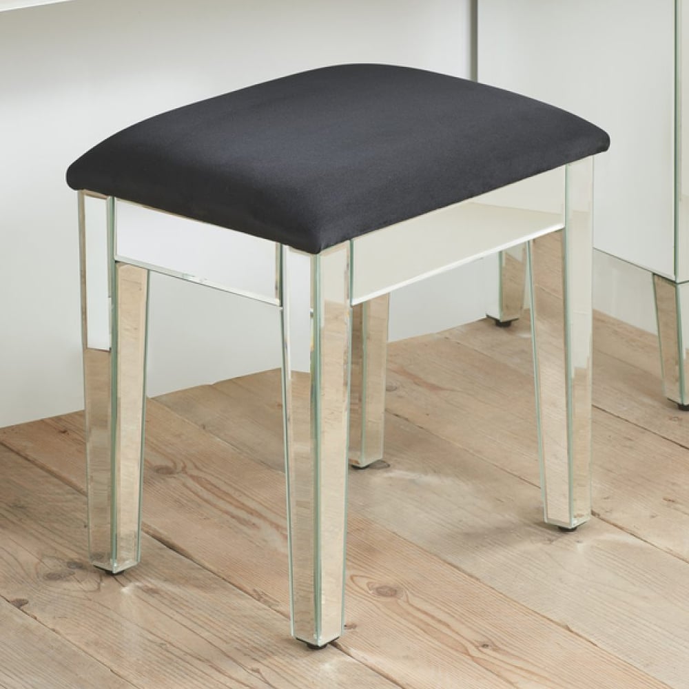 Valence Mirrored Stool With Fabric Seat In Silver