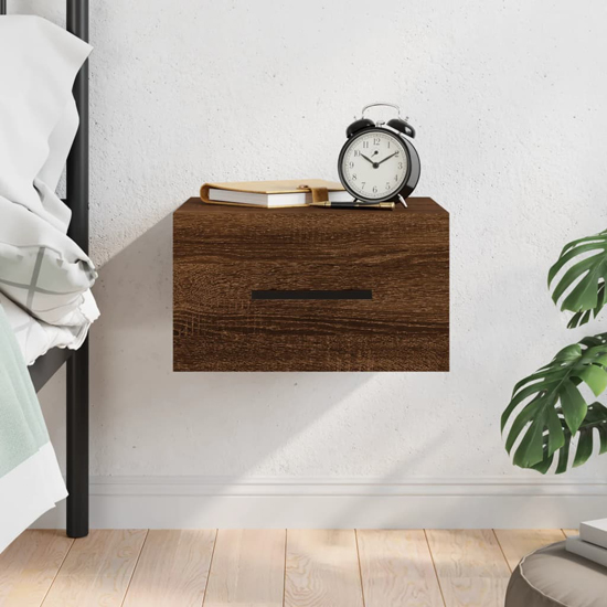 Read more about Valence wall hung wooden bedside cabinet in brown oak