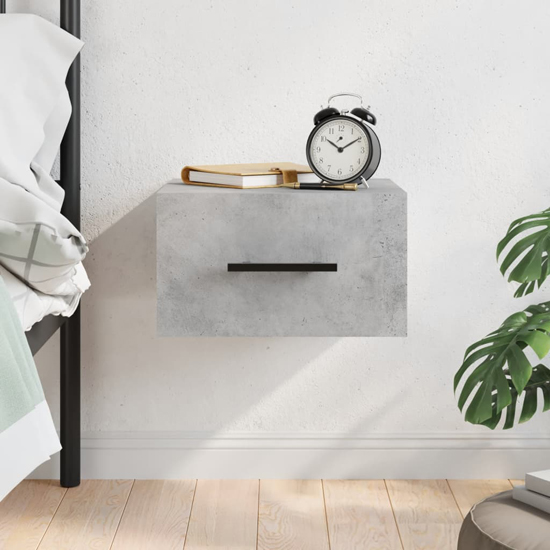 Read more about Valence wall hung wooden bedside cabinet in concrete effect