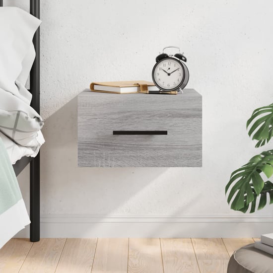 Valence Wall Hung Wooden Bedside Cabinet In Grey Sonoma Oak