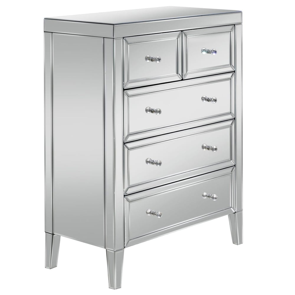 Valence Wide Mirrored Chest Of 5 Drawers In Silver