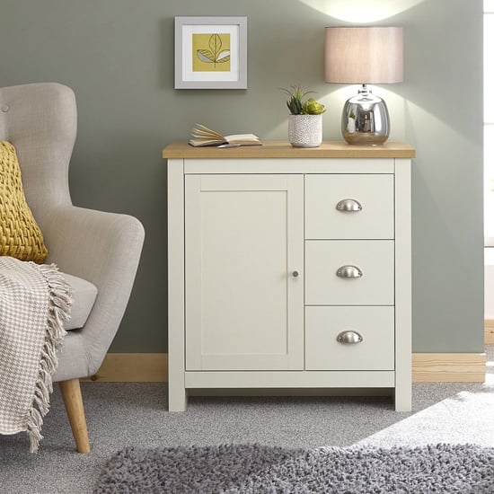 Photo of Loftus wooden storage unit in cream and oak with 3 drawers